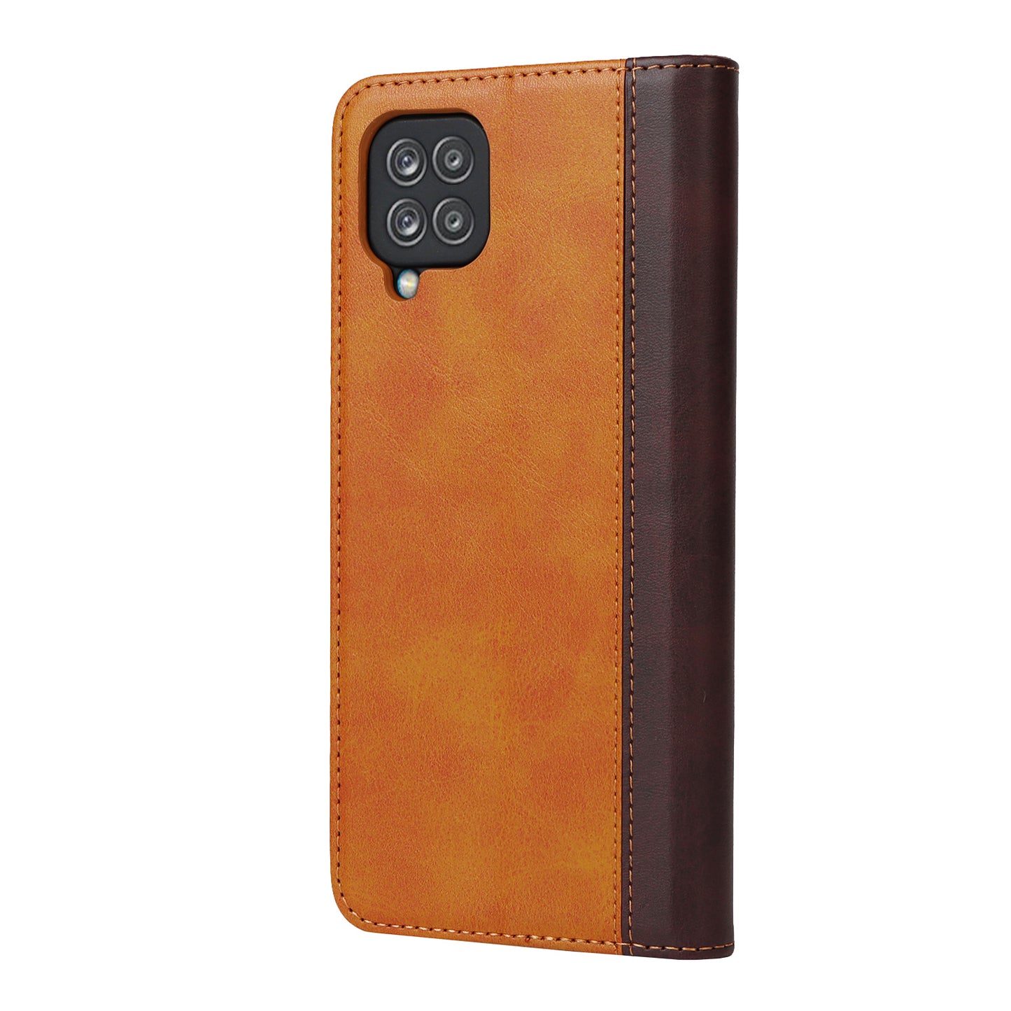 For Samsung Galaxy A12 Auto-absorbed Bi-color Splicing  Leather Wallet Phone Shell Standing Case