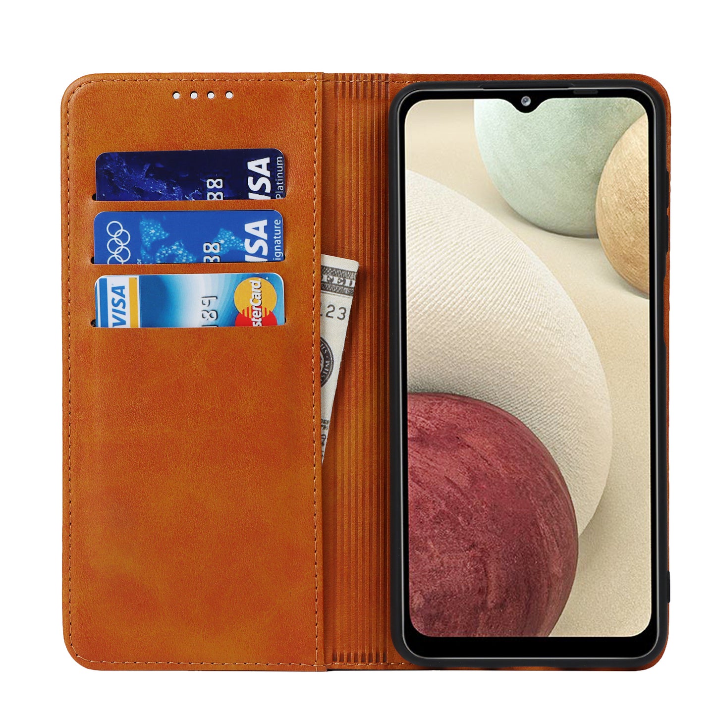 For Samsung Galaxy A12 Auto-absorbed Bi-color Splicing  Leather Wallet Phone Shell Standing Case