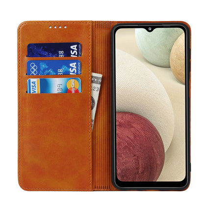 For Samsung Galaxy A12 Auto-absorbed Bi-color Splicing  Leather Wallet Phone Shell Standing Case