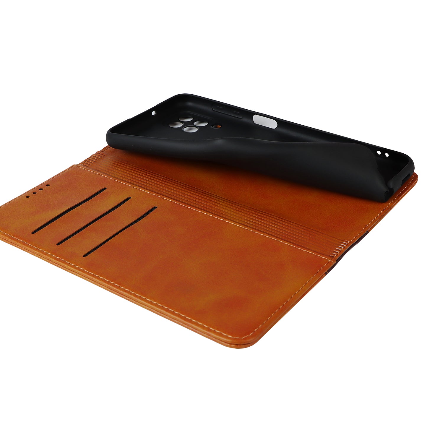 For Samsung Galaxy A12 Auto-absorbed Bi-color Splicing  Leather Wallet Phone Shell Standing Case
