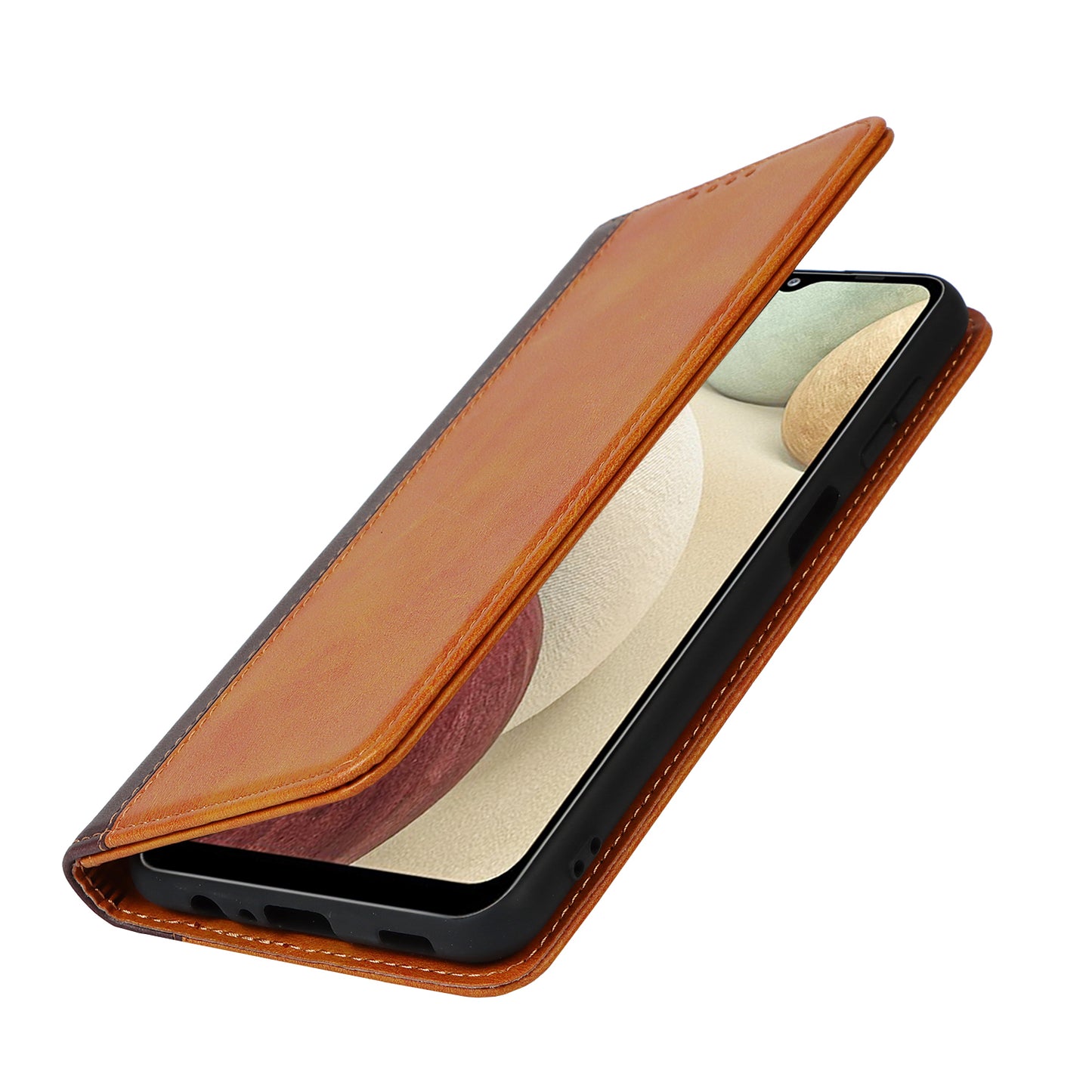 For Samsung Galaxy A12 Auto-absorbed Bi-color Splicing  Leather Wallet Phone Shell Standing Case
