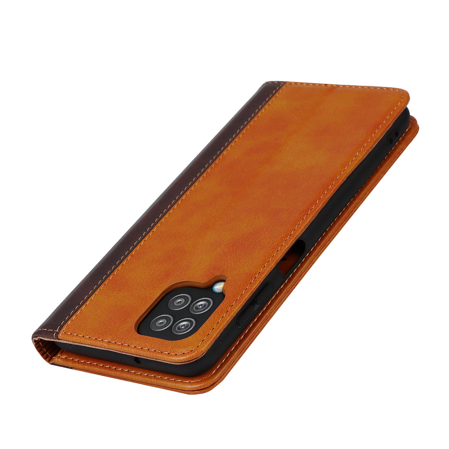 For Samsung Galaxy A12 Auto-absorbed Bi-color Splicing  Leather Wallet Phone Shell Standing Case