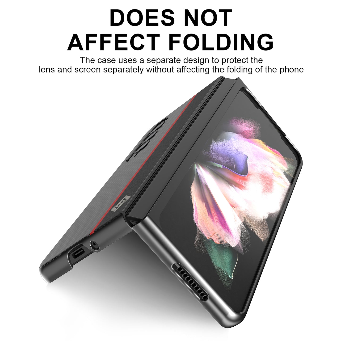 LC.IMEEKE Carbon Fiber Texture Splicing PU Leather Coated Folding Phone Case Shell for Samsung Galaxy Z Fold3 5G