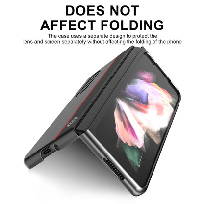 LC.IMEEKE Carbon Fiber Texture Splicing PU Leather Coated Folding Phone Case Shell for Samsung Galaxy Z Fold3 5G