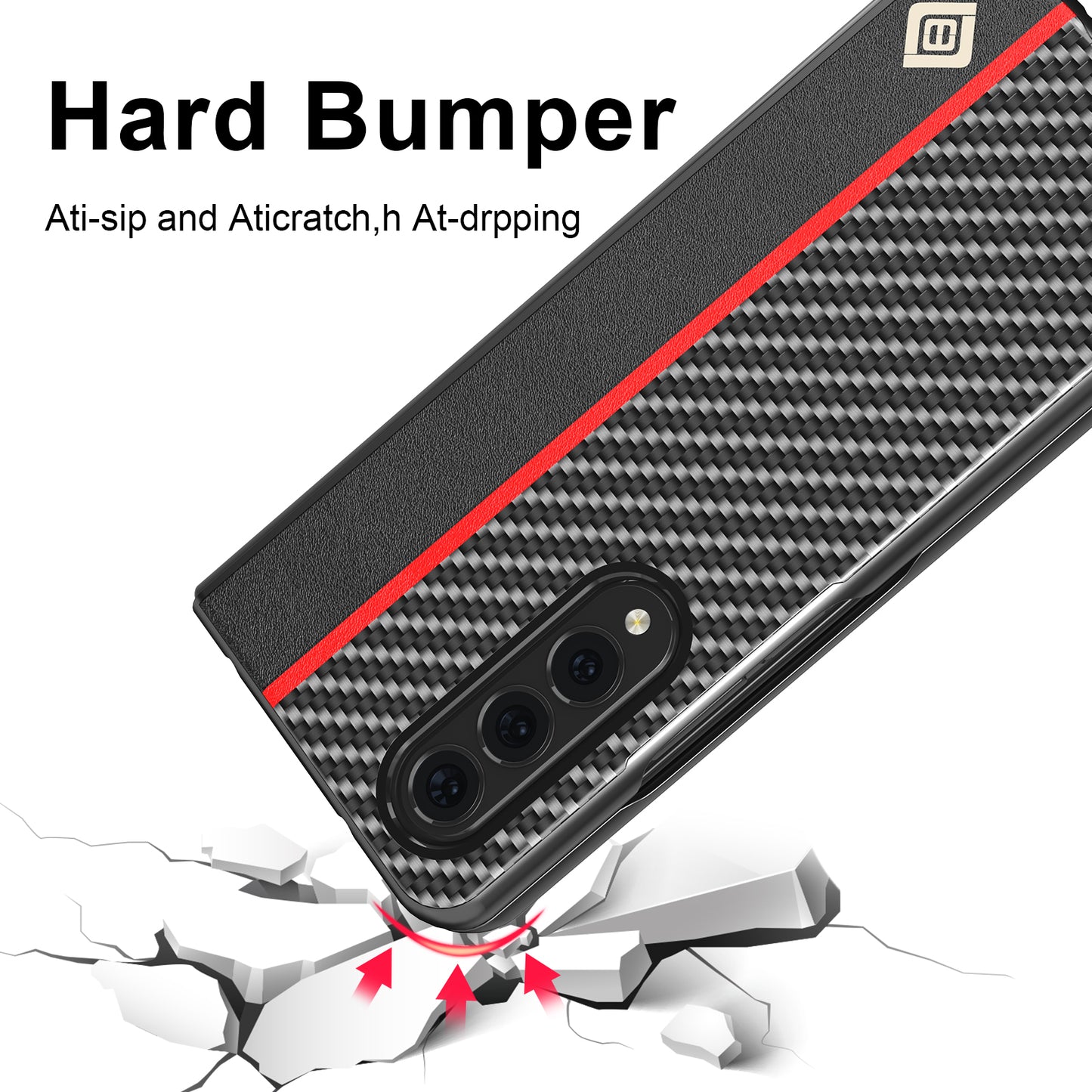 LC.IMEEKE Carbon Fiber Texture Splicing PU Leather Coated Folding Phone Case Shell for Samsung Galaxy Z Fold3 5G