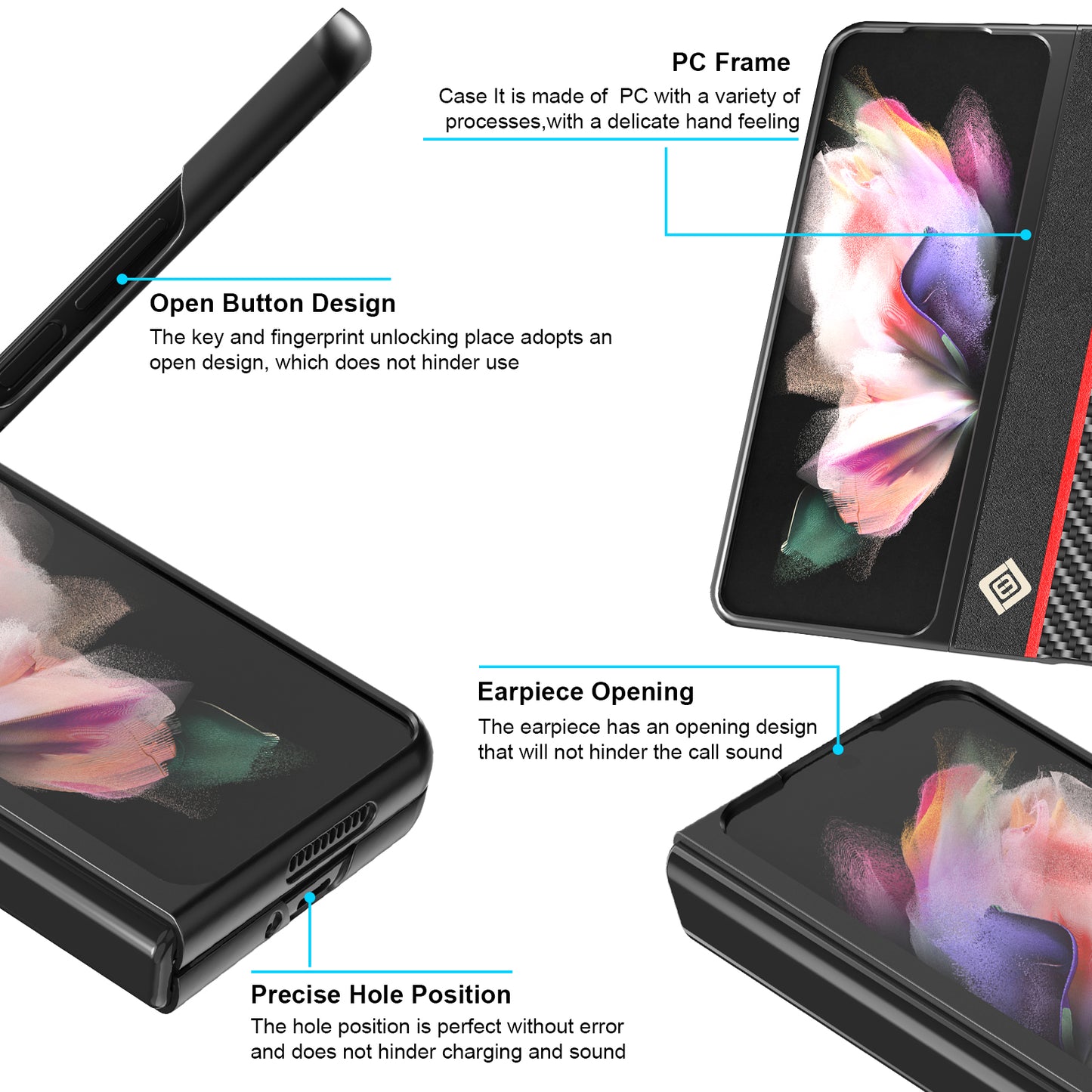 LC.IMEEKE Carbon Fiber Texture Splicing PU Leather Coated Folding Phone Case Shell for Samsung Galaxy Z Fold3 5G