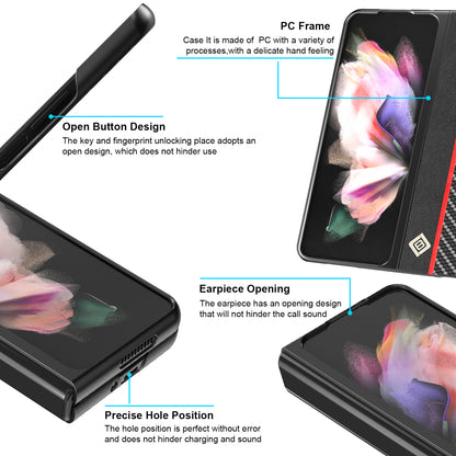 LC.IMEEKE Carbon Fiber Texture Splicing PU Leather Coated Folding Phone Case Shell for Samsung Galaxy Z Fold3 5G