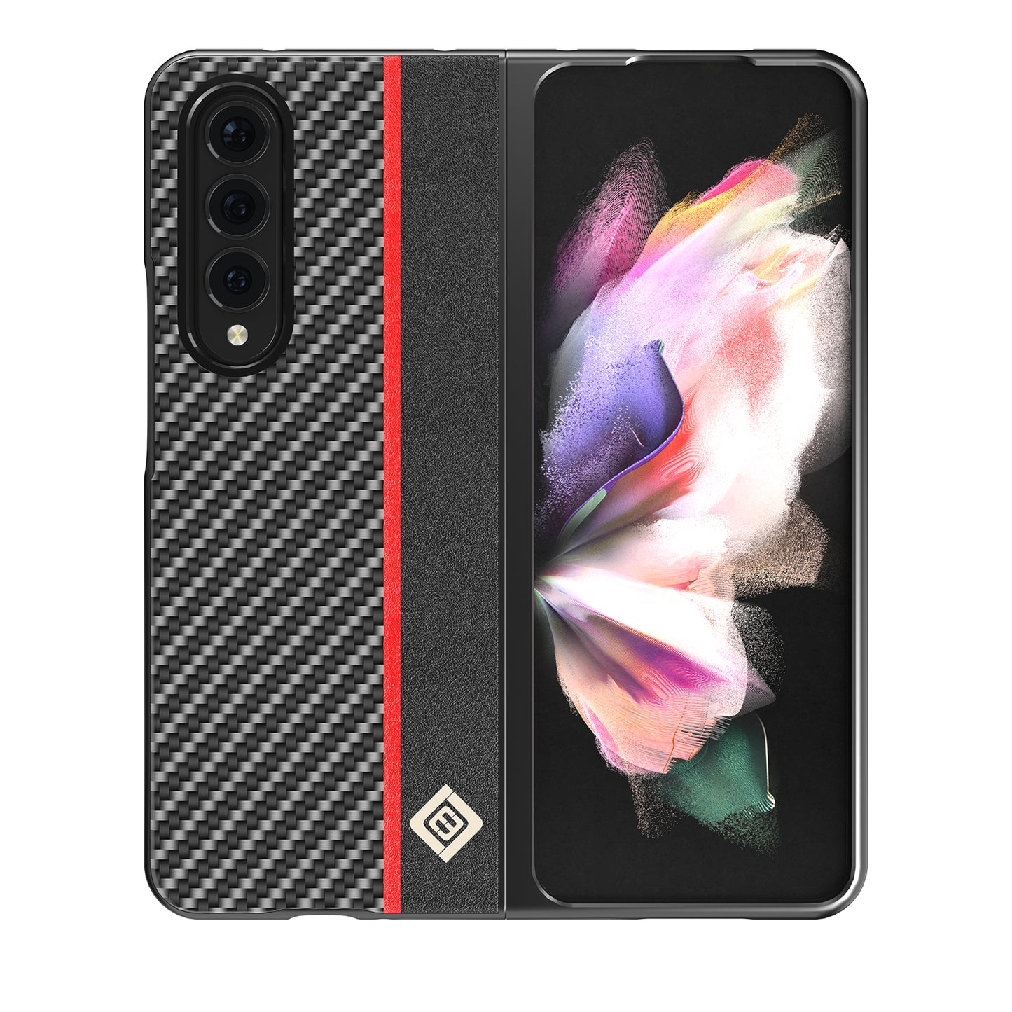 LC.IMEEKE Carbon Fiber Texture Splicing PU Leather Coated Folding Phone Case Shell for Samsung Galaxy Z Fold3 5G