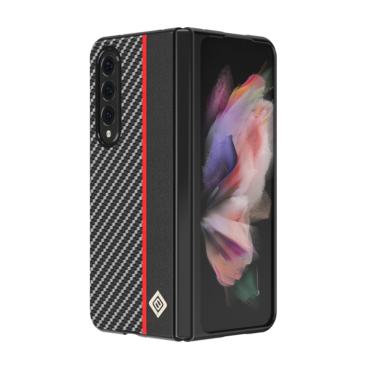 LC.IMEEKE Carbon Fiber Texture Splicing PU Leather Coated Folding Phone Case Shell for Samsung Galaxy Z Fold3 5G