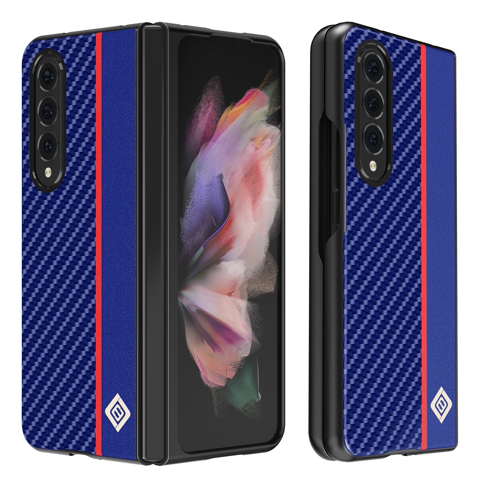 LC.IMEEKE Carbon Fiber Texture Splicing PU Leather Coated Folding Phone Case Shell for Samsung Galaxy Z Fold3 5G