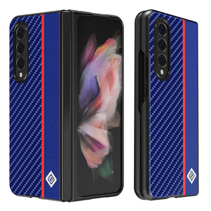 LC.IMEEKE Carbon Fiber Texture Splicing PU Leather Coated Folding Phone Case Shell for Samsung Galaxy Z Fold3 5G