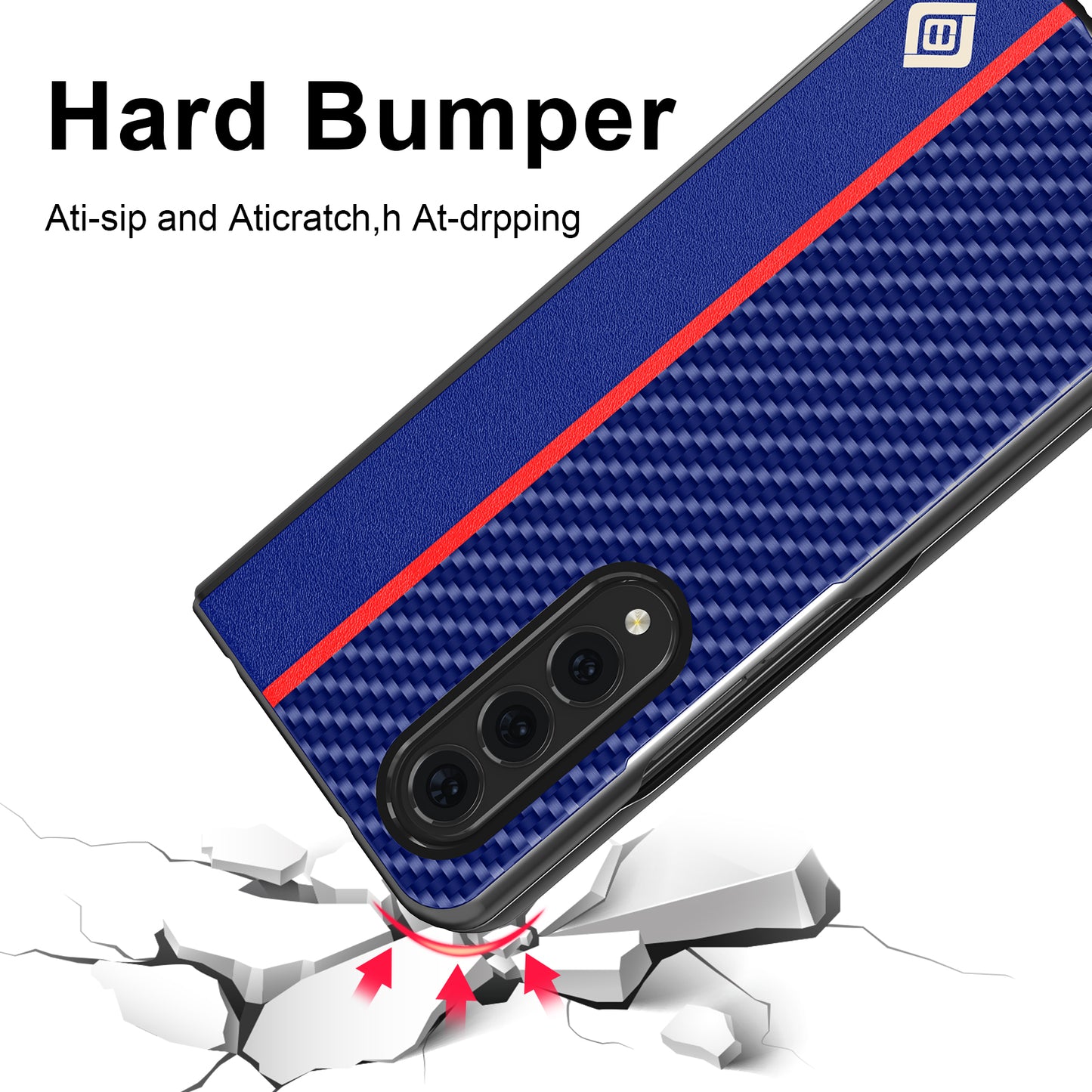 LC.IMEEKE Carbon Fiber Texture Splicing PU Leather Coated Folding Phone Case Shell for Samsung Galaxy Z Fold3 5G