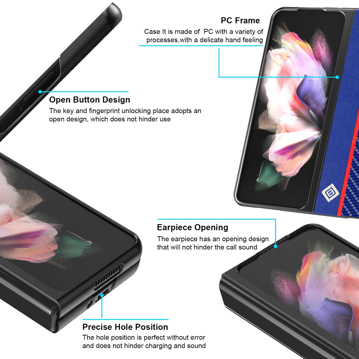 LC.IMEEKE Carbon Fiber Texture Splicing PU Leather Coated Folding Phone Case Shell for Samsung Galaxy Z Fold3 5G