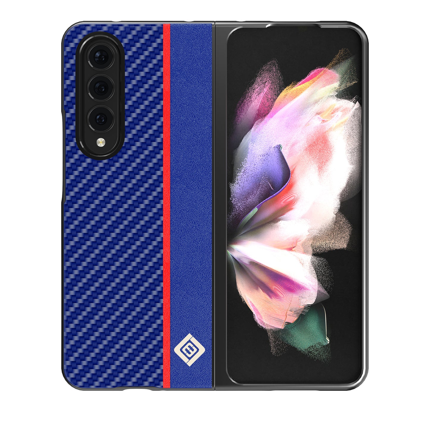 LC.IMEEKE Carbon Fiber Texture Splicing PU Leather Coated Folding Phone Case Shell for Samsung Galaxy Z Fold3 5G
