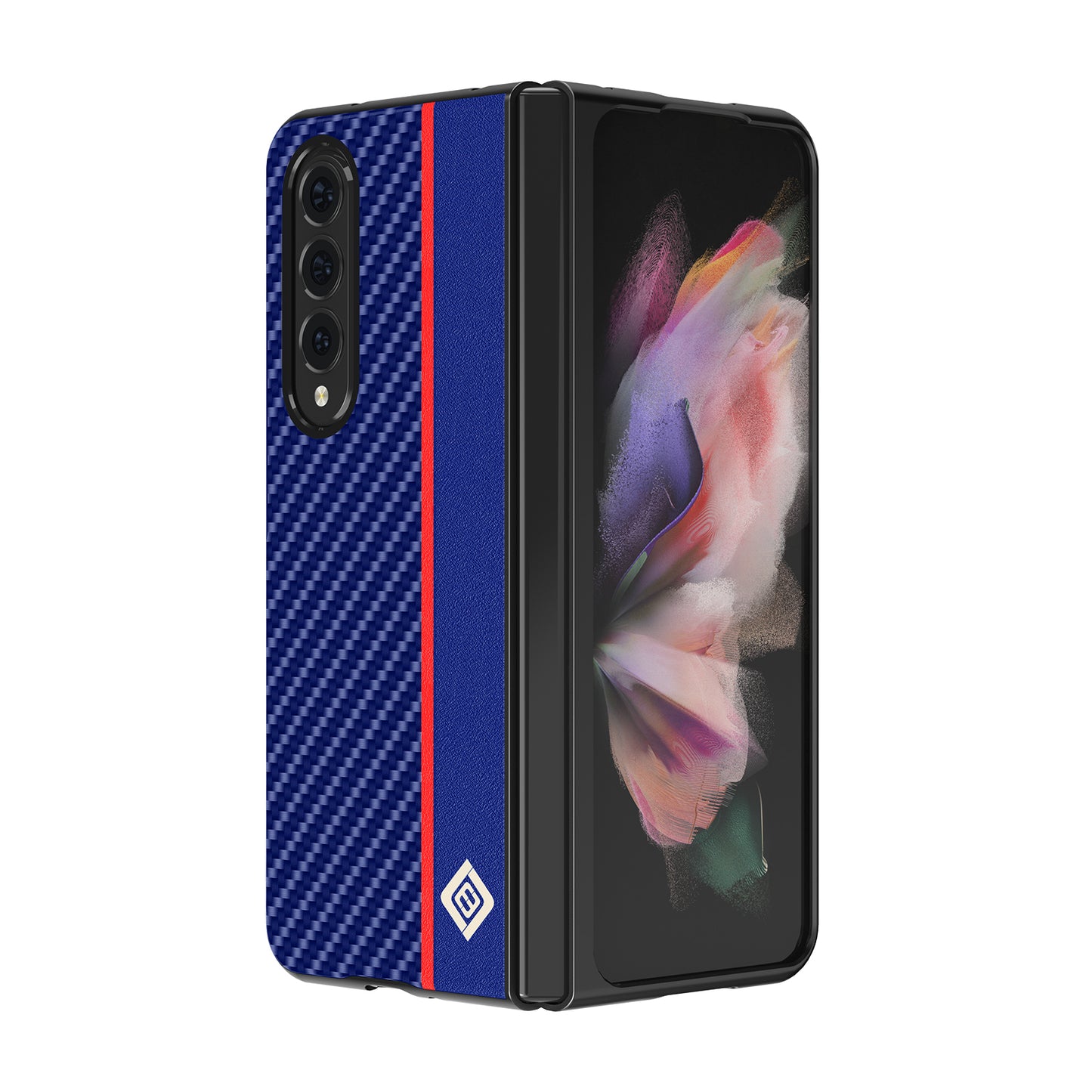 LC.IMEEKE Carbon Fiber Texture Splicing PU Leather Coated Folding Phone Case Shell for Samsung Galaxy Z Fold3 5G