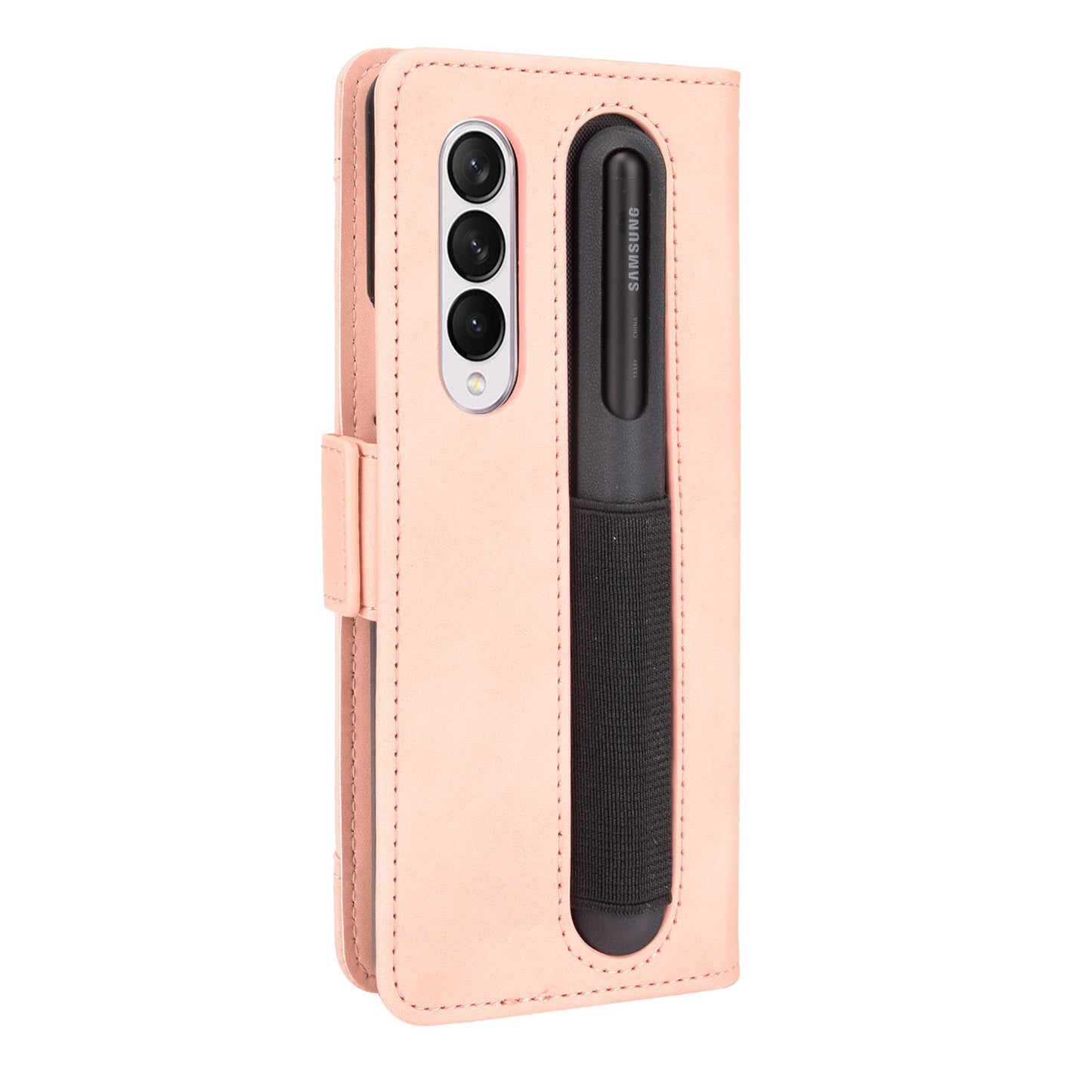 For Samsung Galaxy Z Fold3 5G Well-Protected Anti-Fall Pen Slot Phone Case PU Leather + TPU Phone Cover Multiple Card Slot Wallet Stand Design