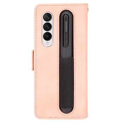 For Samsung Galaxy Z Fold3 5G Well-Protected Anti-Fall Pen Slot Phone Case PU Leather + TPU Phone Cover Multiple Card Slot Wallet Stand Design