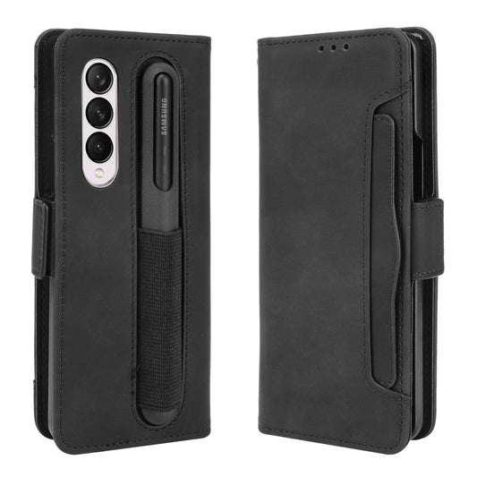 For Samsung Galaxy Z Fold3 5G Well-Protected Anti-Fall Pen Slot Phone Case PU Leather + TPU Phone Cover Multiple Card Slot Wallet Stand Design