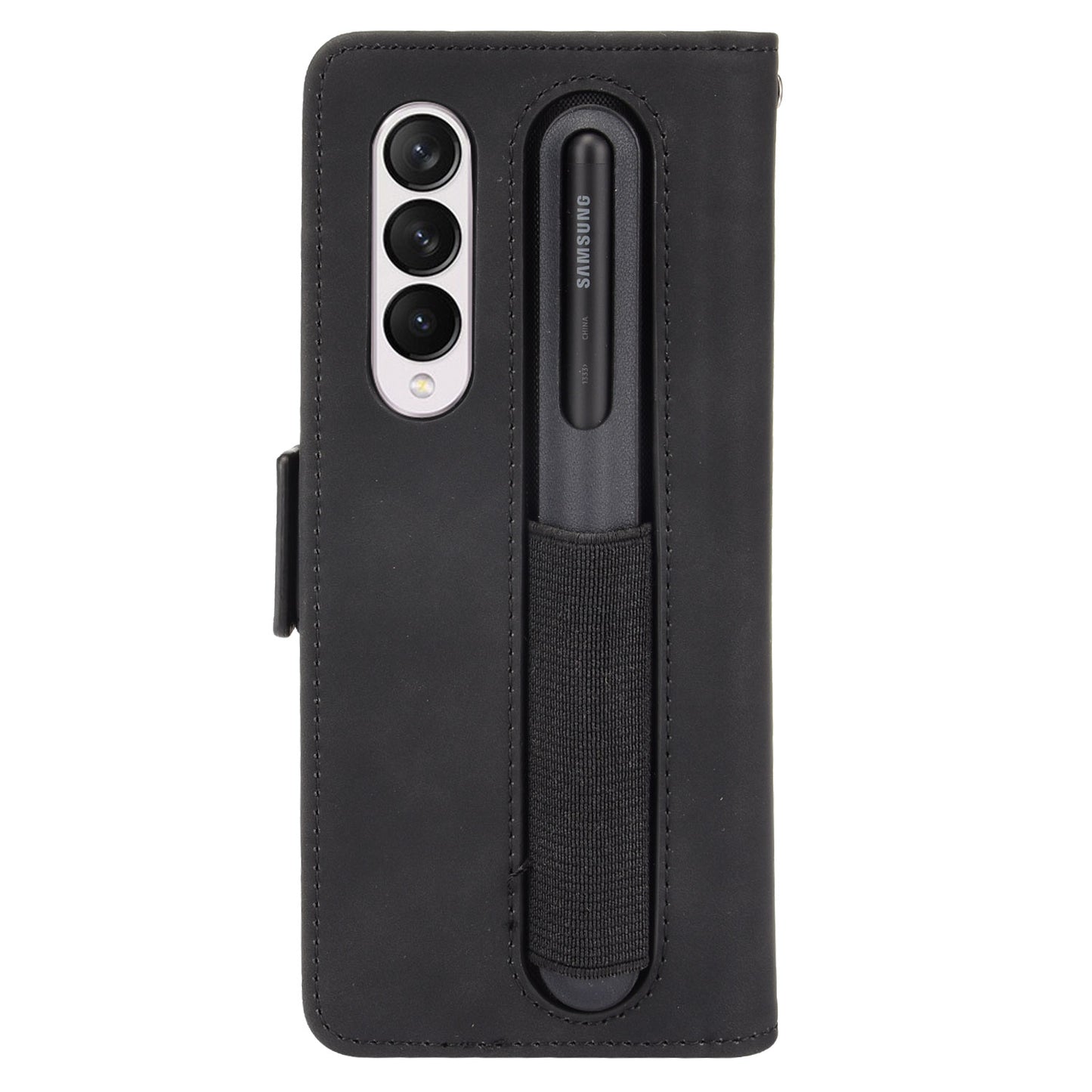 For Samsung Galaxy Z Fold3 5G Well-Protected Anti-Fall Pen Slot Phone Case PU Leather + TPU Phone Cover Multiple Card Slot Wallet Stand Design