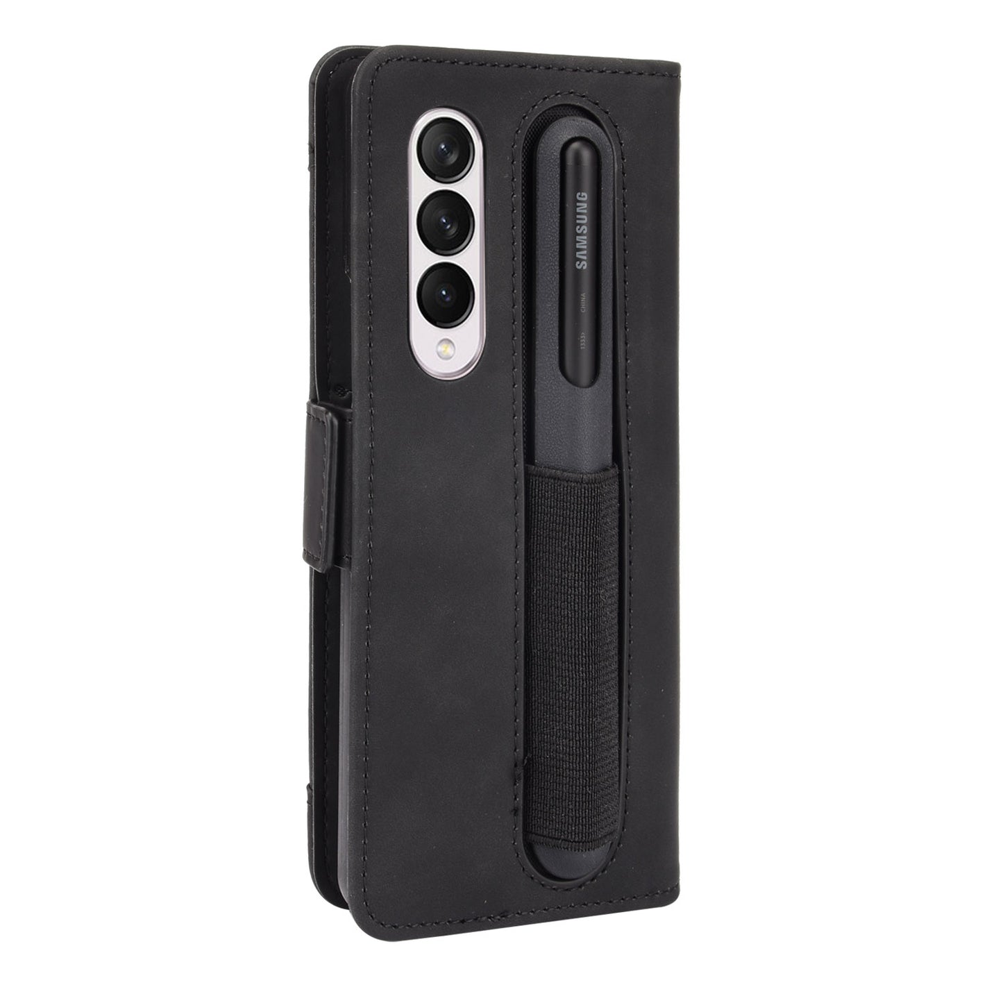 For Samsung Galaxy Z Fold3 5G Well-Protected Anti-Fall Pen Slot Phone Case PU Leather + TPU Phone Cover Multiple Card Slot Wallet Stand Design