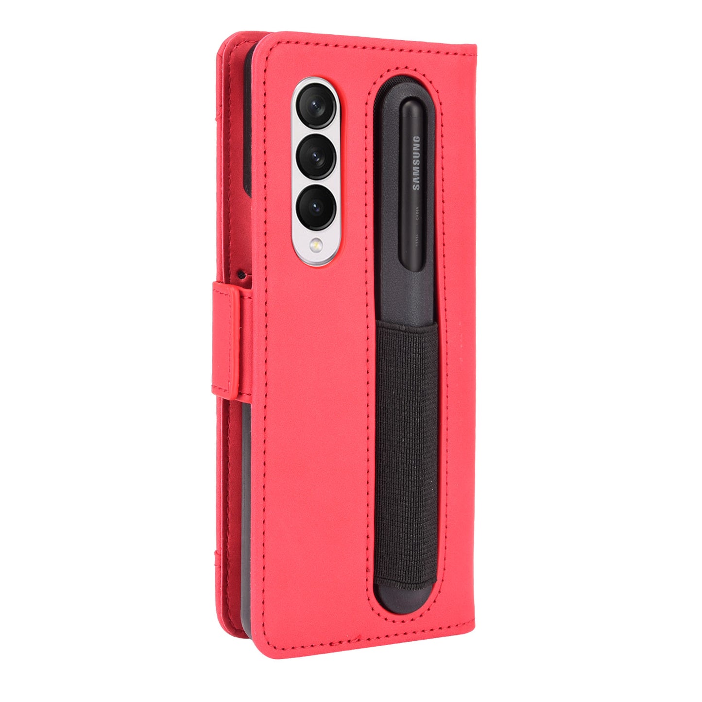 For Samsung Galaxy Z Fold3 5G Well-Protected Anti-Fall Pen Slot Phone Case PU Leather + TPU Phone Cover Multiple Card Slot Wallet Stand Design