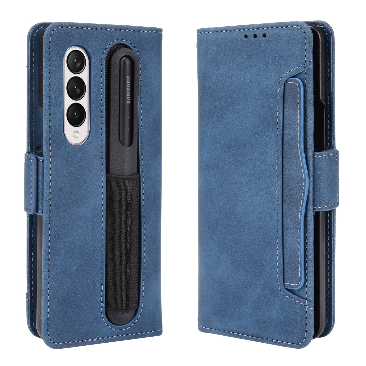 For Samsung Galaxy Z Fold3 5G Well-Protected Anti-Fall Pen Slot Phone Case PU Leather + TPU Phone Cover Multiple Card Slot Wallet Stand Design