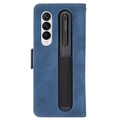 For Samsung Galaxy Z Fold3 5G Well-Protected Anti-Fall Pen Slot Phone Case PU Leather + TPU Phone Cover Multiple Card Slot Wallet Stand Design