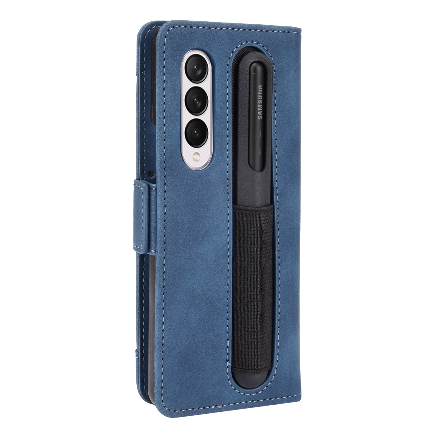 For Samsung Galaxy Z Fold3 5G Well-Protected Anti-Fall Pen Slot Phone Case PU Leather + TPU Phone Cover Multiple Card Slot Wallet Stand Design