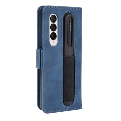 For Samsung Galaxy Z Fold3 5G Well-Protected Anti-Fall Pen Slot Phone Case PU Leather + TPU Phone Cover Multiple Card Slot Wallet Stand Design