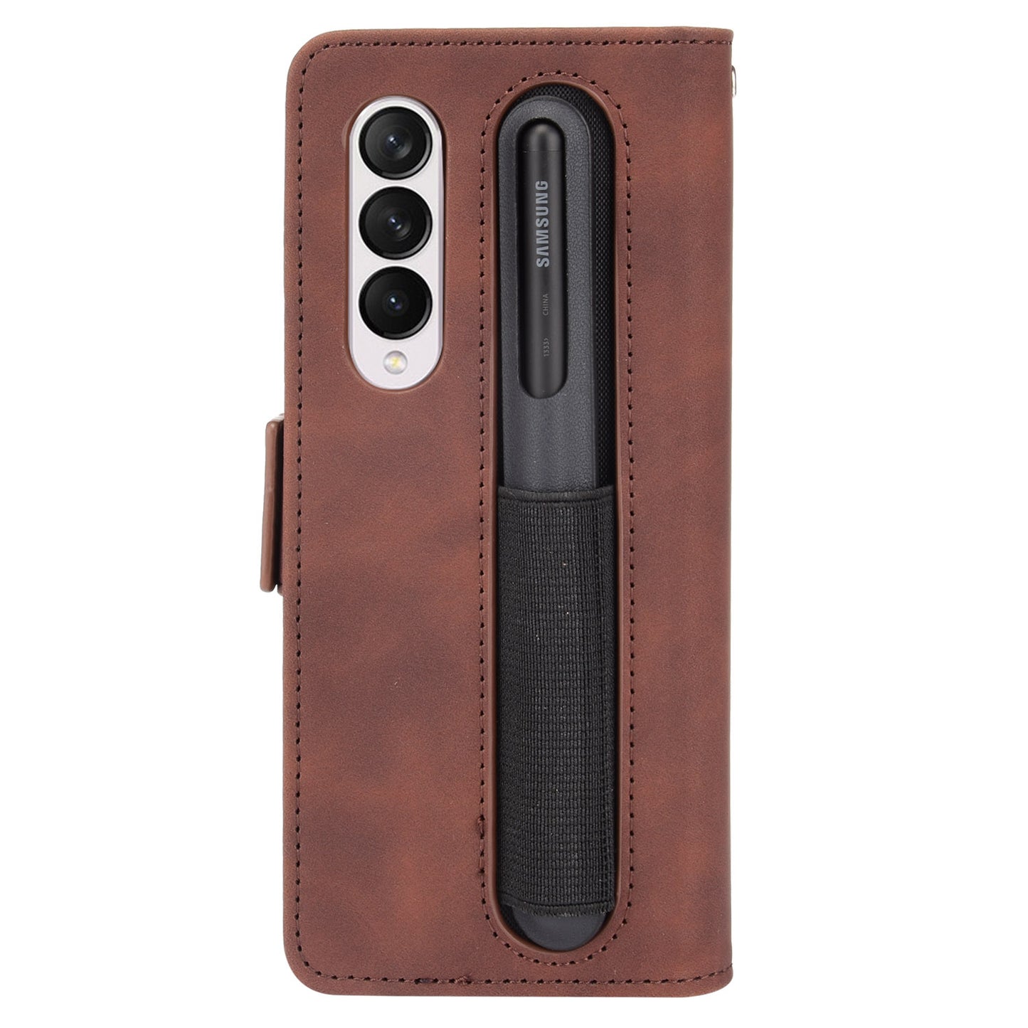 For Samsung Galaxy Z Fold3 5G Well-Protected Anti-Fall Pen Slot Phone Case PU Leather + TPU Phone Cover Multiple Card Slot Wallet Stand Design