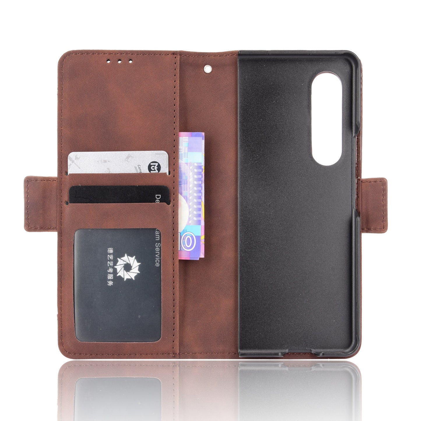 For Samsung Galaxy Z Fold3 5G Well-Protected Anti-Fall Pen Slot Phone Case PU Leather + TPU Phone Cover Multiple Card Slot Wallet Stand Design