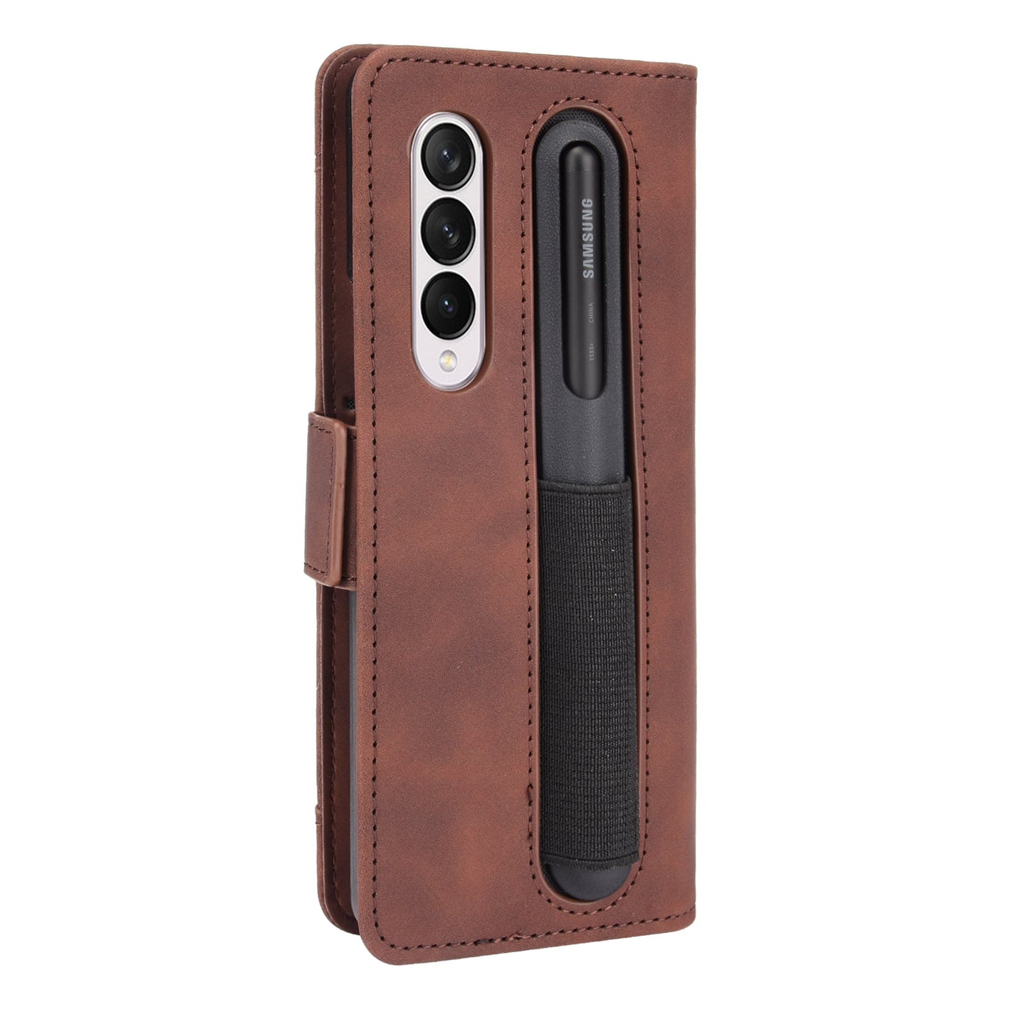 For Samsung Galaxy Z Fold3 5G Well-Protected Anti-Fall Pen Slot Phone Case PU Leather + TPU Phone Cover Multiple Card Slot Wallet Stand Design