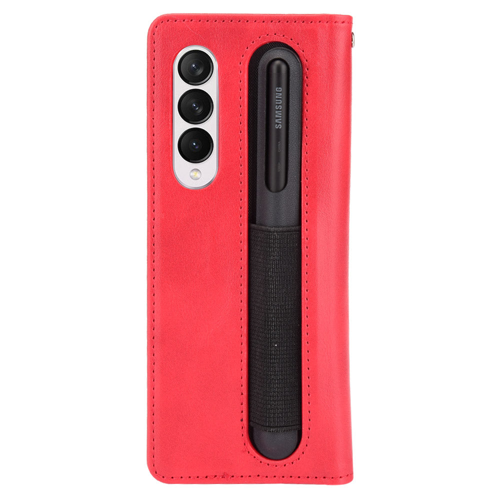 For Samsung Galaxy Z Fold3 5G Retro Textured Surface Pen Slot Shockproof Leather Phone Cover