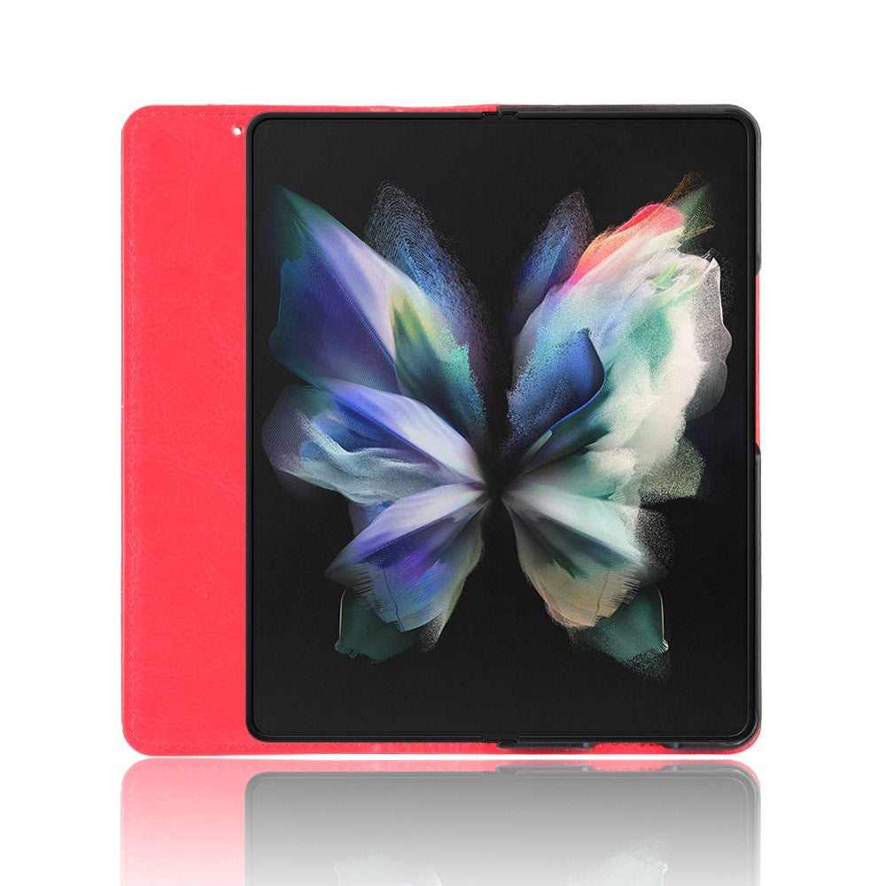 For Samsung Galaxy Z Fold3 5G Retro Textured Surface Pen Slot Shockproof Leather Phone Cover