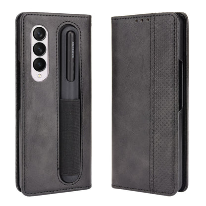 For Samsung Galaxy Z Fold3 5G Retro Textured Surface Pen Slot Shockproof Leather Phone Cover
