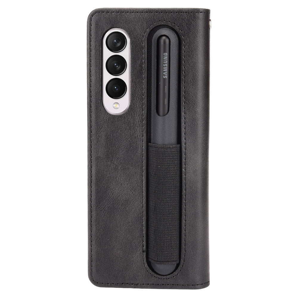 For Samsung Galaxy Z Fold3 5G Retro Textured Surface Pen Slot Shockproof Leather Phone Cover