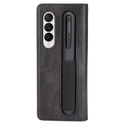 For Samsung Galaxy Z Fold3 5G Retro Textured Surface Pen Slot Shockproof Leather Phone Cover