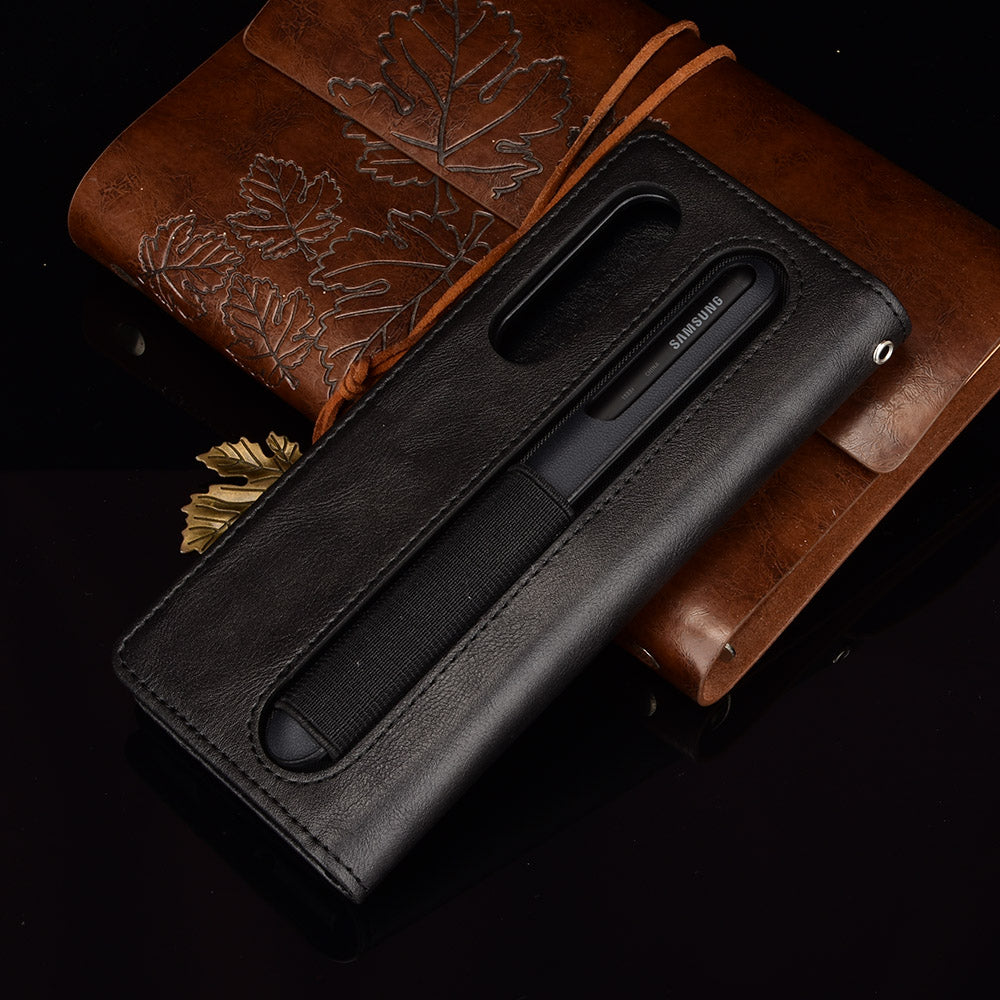 For Samsung Galaxy Z Fold3 5G Retro Textured Surface Pen Slot Shockproof Leather Phone Cover