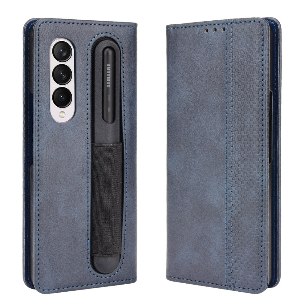 For Samsung Galaxy Z Fold3 5G Retro Textured Surface Pen Slot Shockproof Leather Phone Cover