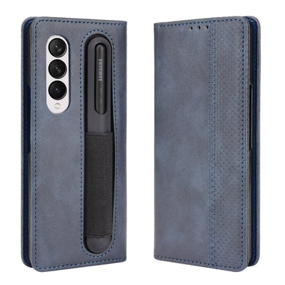 For Samsung Galaxy Z Fold3 5G Retro Textured Surface Pen Slot Shockproof Leather Phone Cover