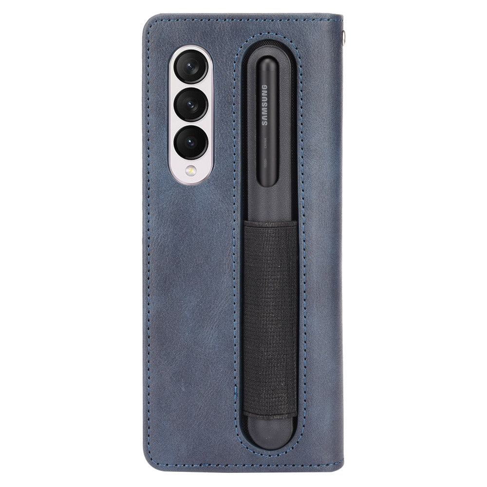 For Samsung Galaxy Z Fold3 5G Retro Textured Surface Pen Slot Shockproof Leather Phone Cover