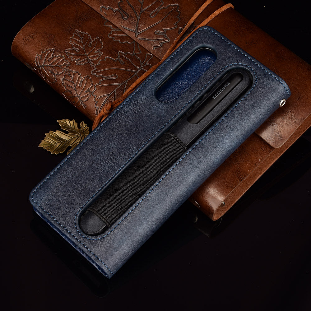 For Samsung Galaxy Z Fold3 5G Retro Textured Surface Pen Slot Shockproof Leather Phone Cover
