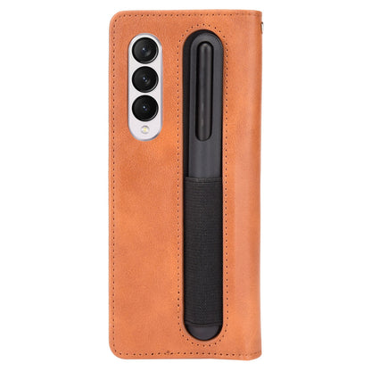 For Samsung Galaxy Z Fold3 5G Retro Textured Surface Pen Slot Shockproof Leather Phone Cover