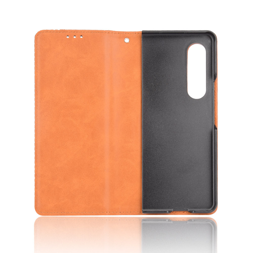 For Samsung Galaxy Z Fold3 5G Retro Textured Surface Pen Slot Shockproof Leather Phone Cover