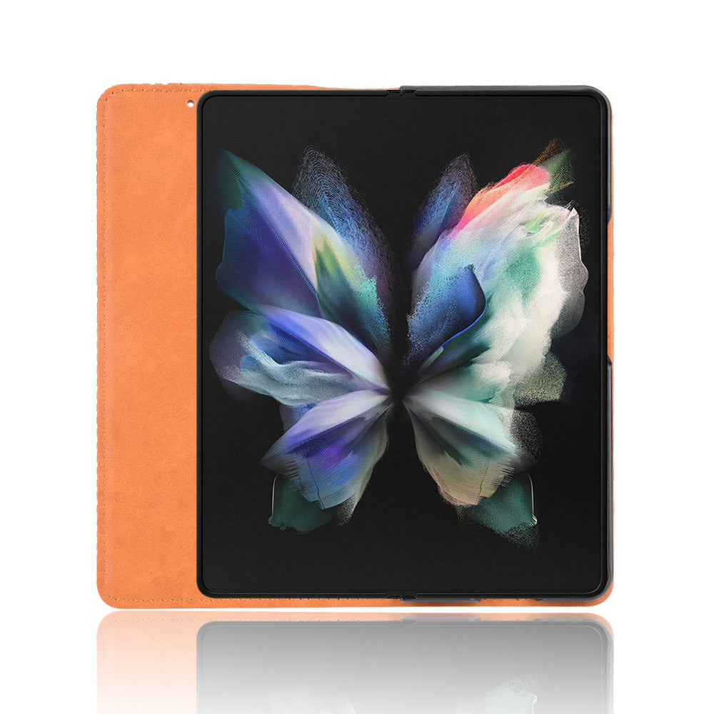 For Samsung Galaxy Z Fold3 5G Retro Textured Surface Pen Slot Shockproof Leather Phone Cover