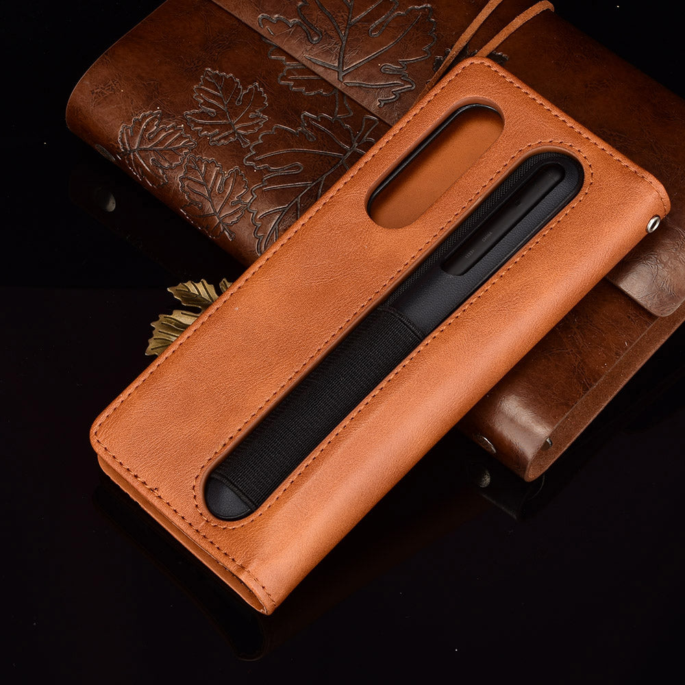 For Samsung Galaxy Z Fold3 5G Retro Textured Surface Pen Slot Shockproof Leather Phone Cover