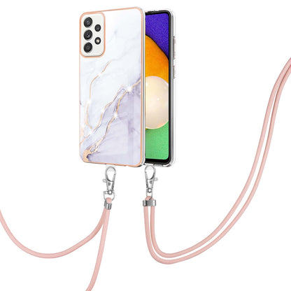 Marble Pattern Printing Soft TPU IMD Electroplating Protective Cover with Lanyard for Samsung Galaxy A52 4G / A52 5G / A52s 5G