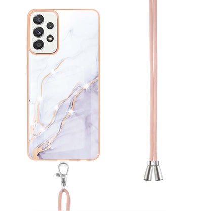 Marble Pattern Printing Soft TPU IMD Electroplating Protective Cover with Lanyard for Samsung Galaxy A52 4G / A52 5G / A52s 5G