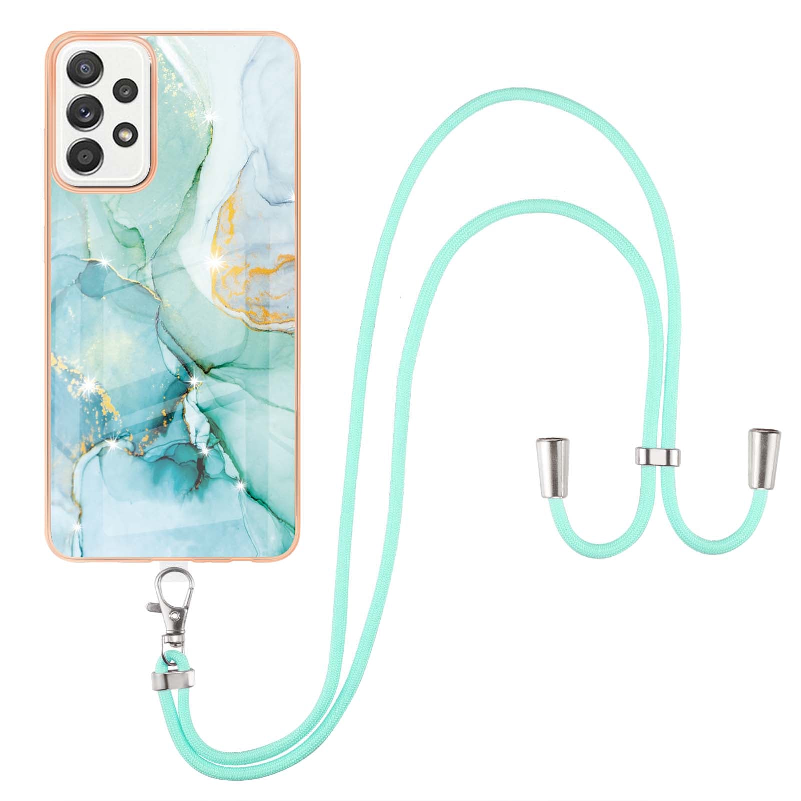 Marble Pattern Printing Soft TPU IMD Electroplating Protective Cover with Lanyard for Samsung Galaxy A52 4G / A52 5G / A52s 5G