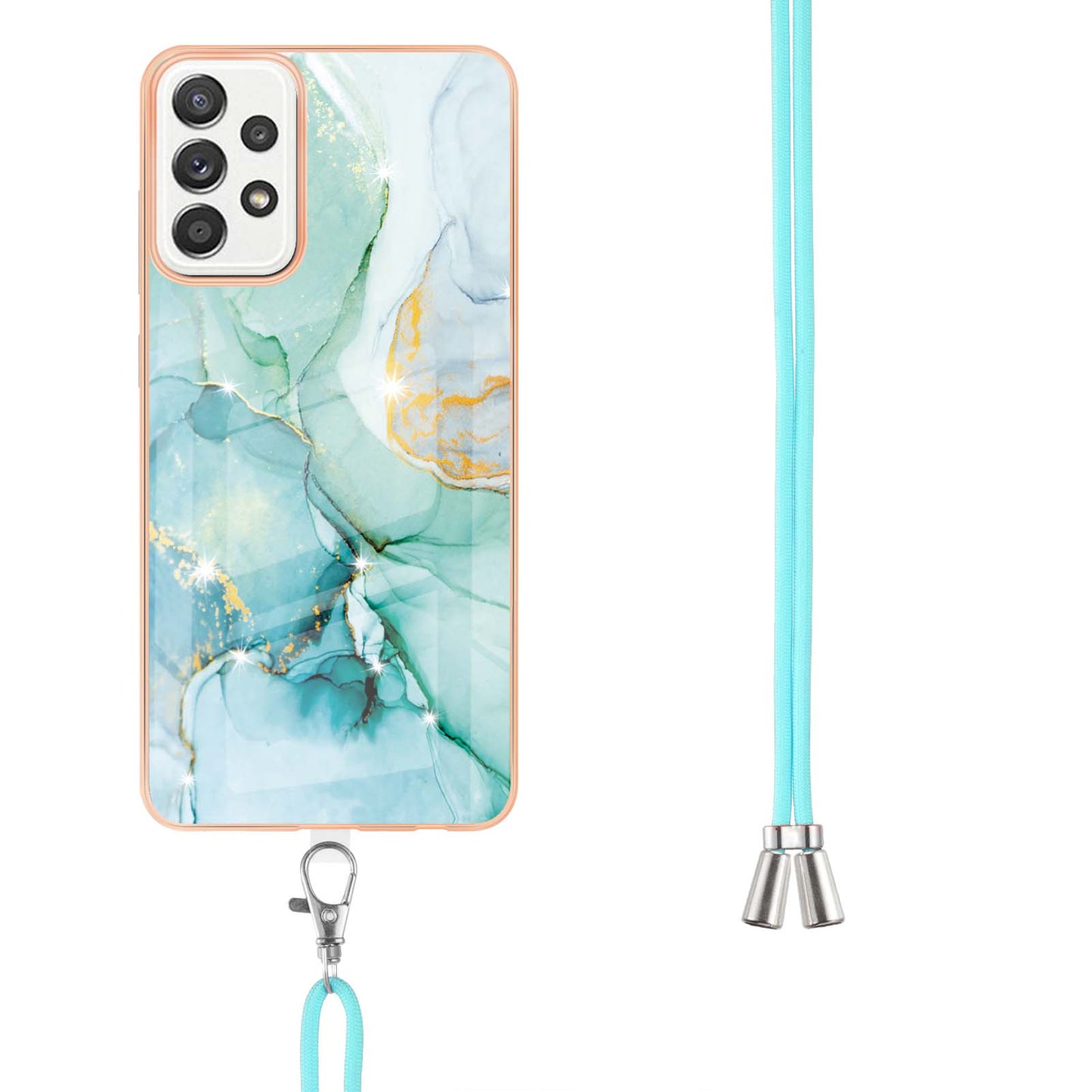 Marble Pattern Printing Soft TPU IMD Electroplating Protective Cover with Lanyard for Samsung Galaxy A52 4G / A52 5G / A52s 5G